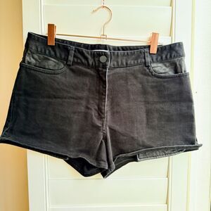 T Alexander Wang Black Glove Leather Detail Denim Shorts size 28